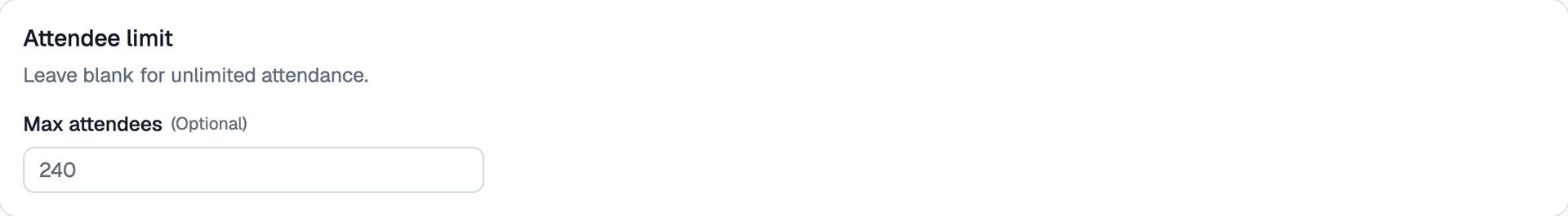 Attendance number field and the Create Event button