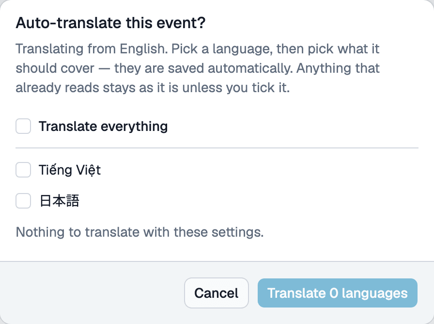 Auto-translate confirmation dialog