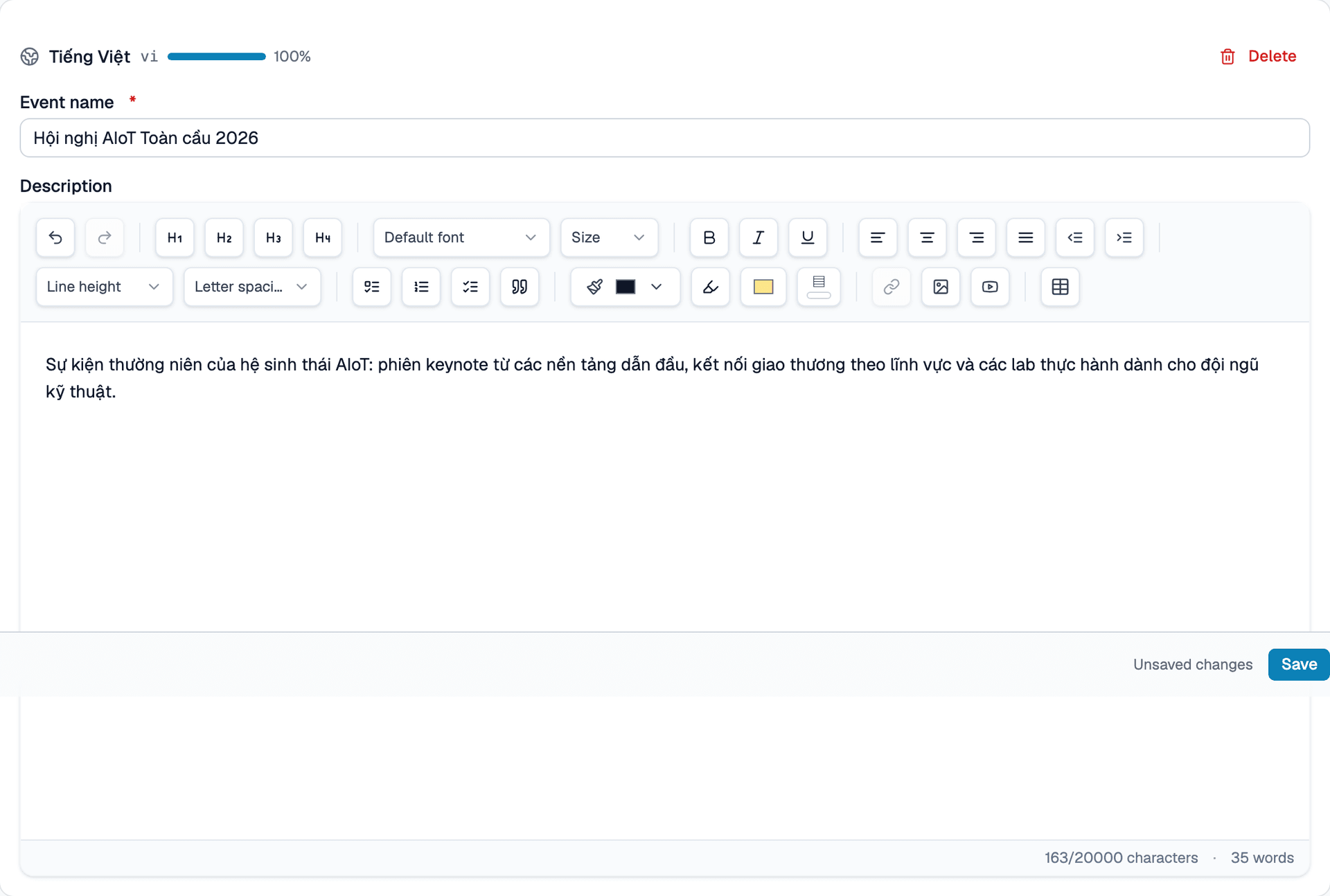 Review English translation and save screen