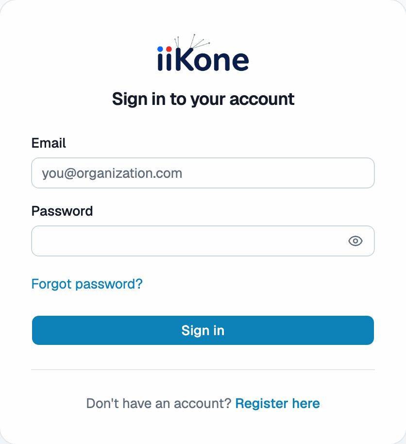 iiKone Admin login screen