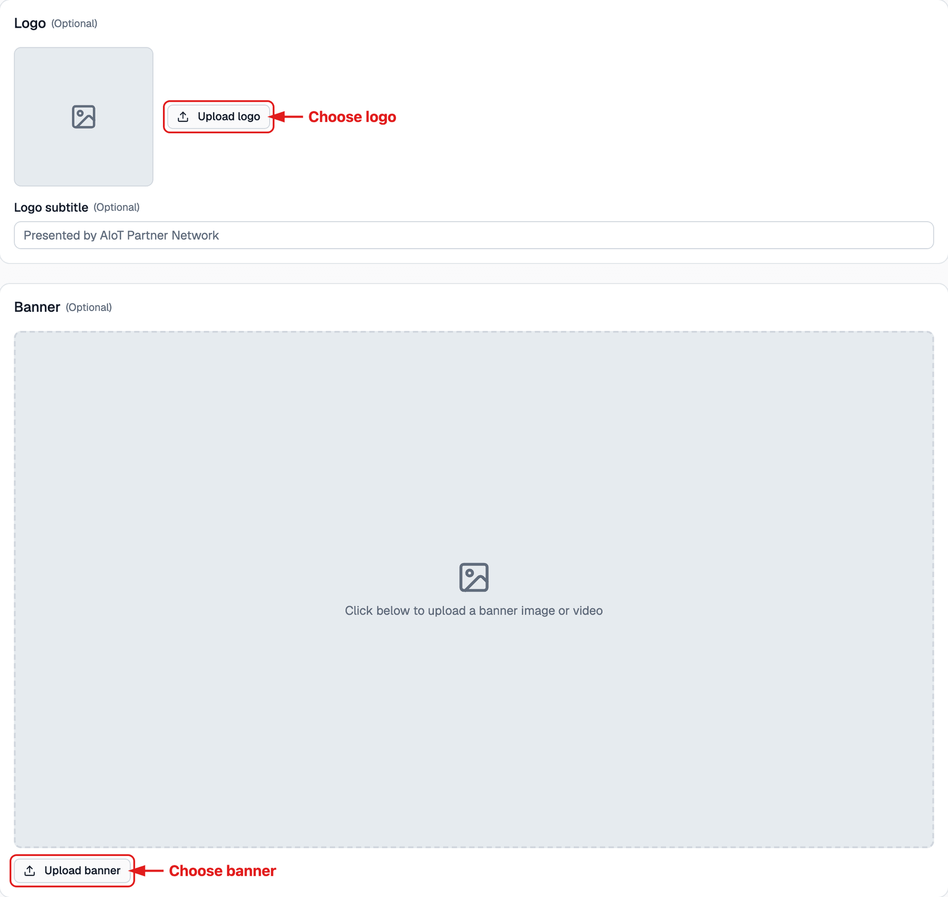 Event logo & banner upload section
