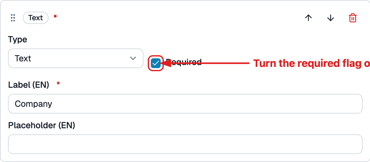 Field detail editing pane in Form builder