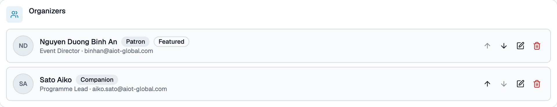 Add organizer form