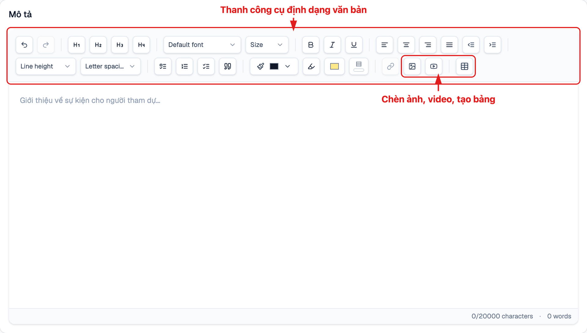 Trình soạn thảo mô tả Rich Text Editor