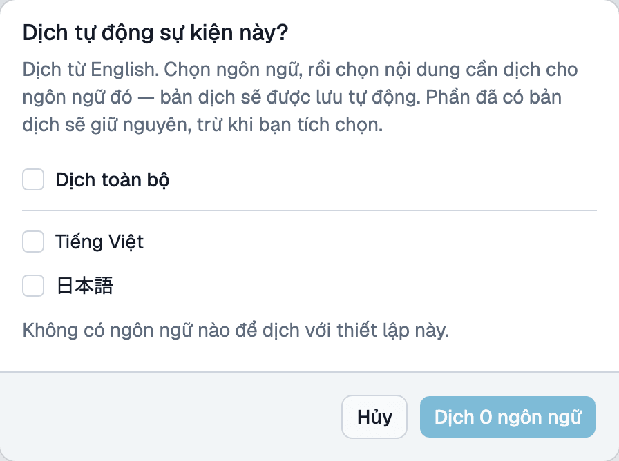 Hộp thoại xác nhận Dịch tự động