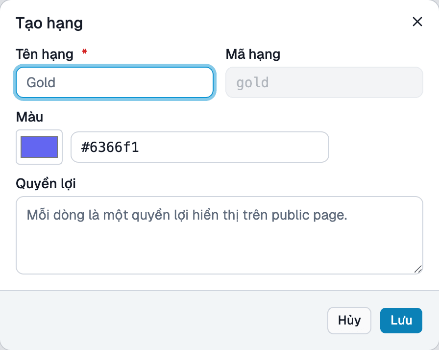 Popup Form Tạo hạng Nhà tài trợ